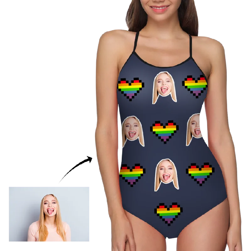 Custom Swimsuit Face Photo and Heart Women's One Piece Swimsuit