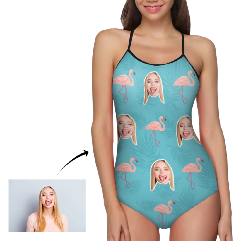 Swimming Costume with Face Photo Personalised Flamingo Women's One Piece Swimsuit