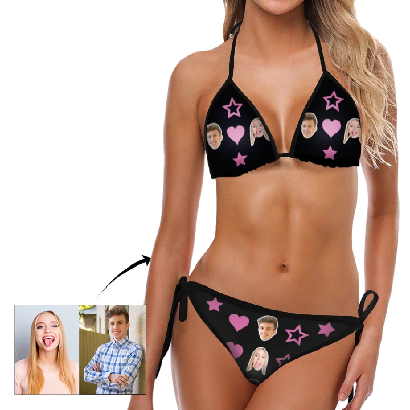 Custom Swimsuit Face Photo Heart and Star Bikini Sexy suit