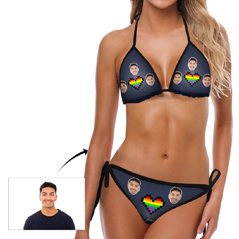 Swimming Costume with Face Personalised Photo Rainbow Heart Bikini Sexy Suit