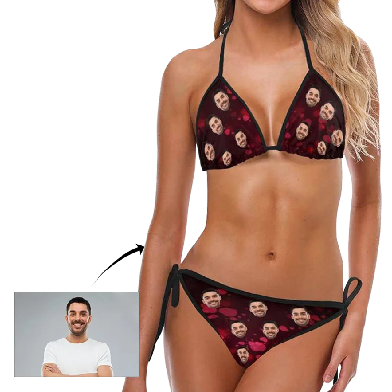 Face Printed on Bikini Bespoke Red Heart Sexy Bikini Suit