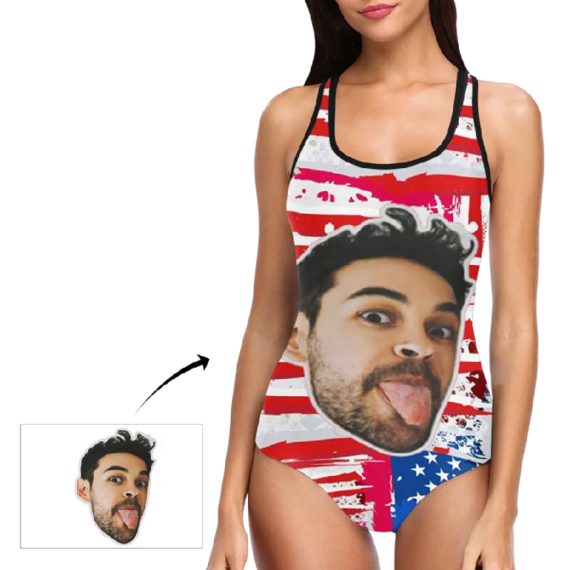 Custom Swimsuit Funny Face USA Flag Women's One Piece