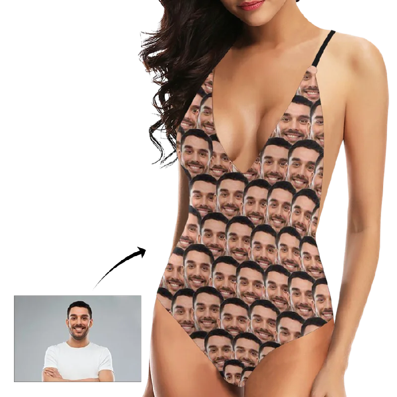 Custom Swimsuit Photo V-Neck Women's One Piece