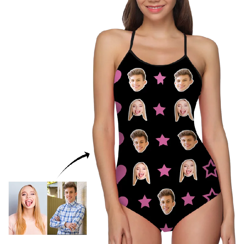 Custom Swimsuit Star Couple Face Photo Women's