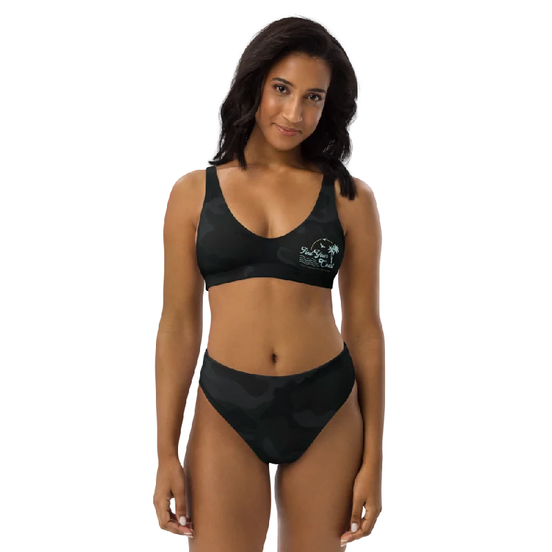 Find Your Coast® Black Camo Recycled High Waisted Bikini Set